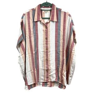 Rip Curl Womens Oversize Shirt Top Relaxed Stripe Collared Short Sleeve Sz M*